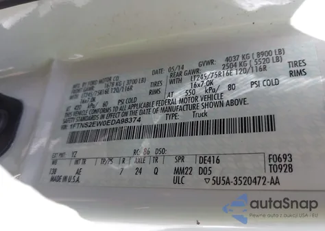 2014 Ford Econoline E250 Van from USA, damaged, VIN 1FTNS2EW0EDA98374